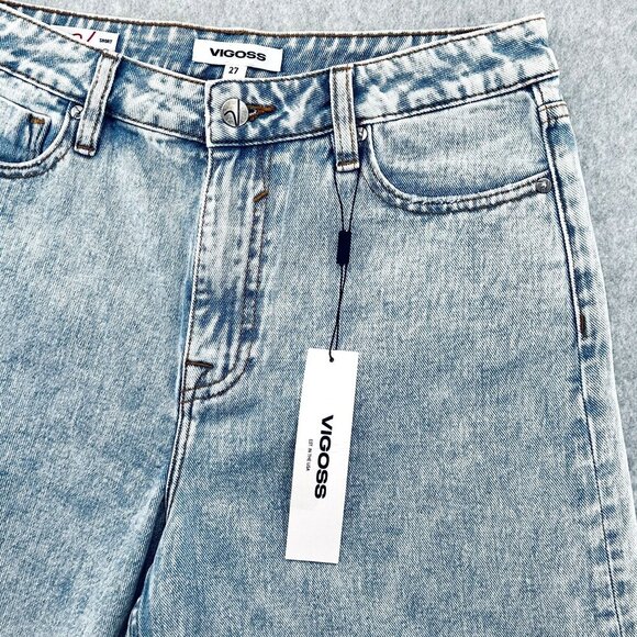 Vigoss Bermuda Denim Jean Size 27 Shorts Frayed Hem High Rise Blue Light Wash - Picture 10 of 14